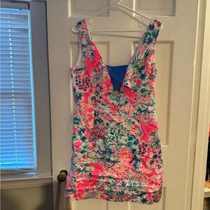Floral Sleeveless Dress in Pink and Blue